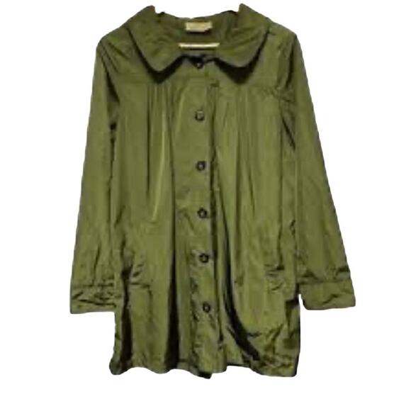 Kate Kasin Olive Green Lightweight Raincoat Jacket with Detachable Hood Size L - Picture 1 of 6